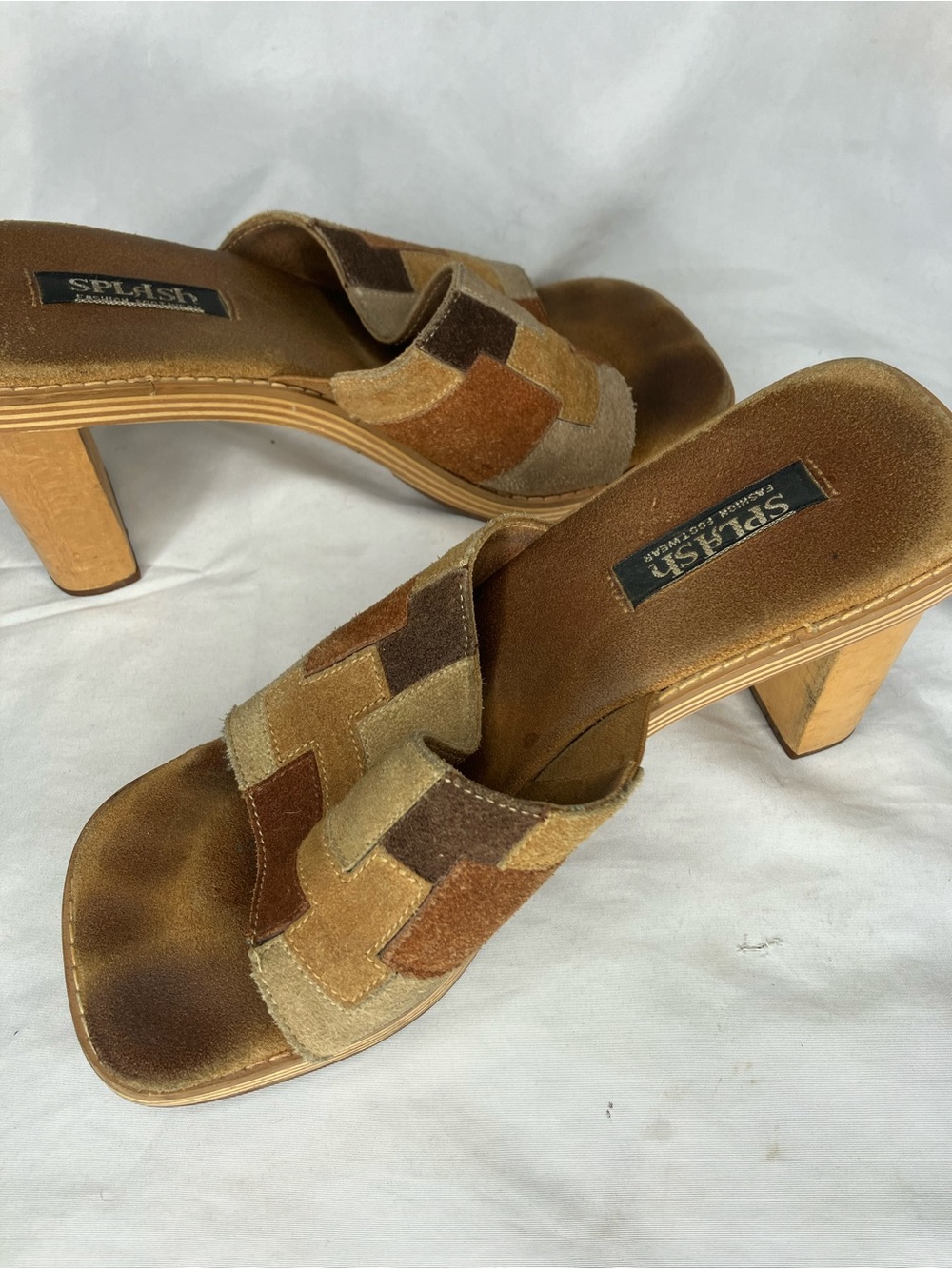 Splash VTG y2k patchwork suede block heel sandal 6